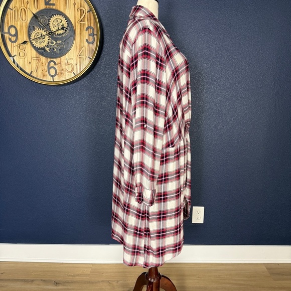 Lane Bryant Dark Pink/Red & Black Plaid Twist-front Illusion Tunic Top | Size 28 - Picture 7 of 10